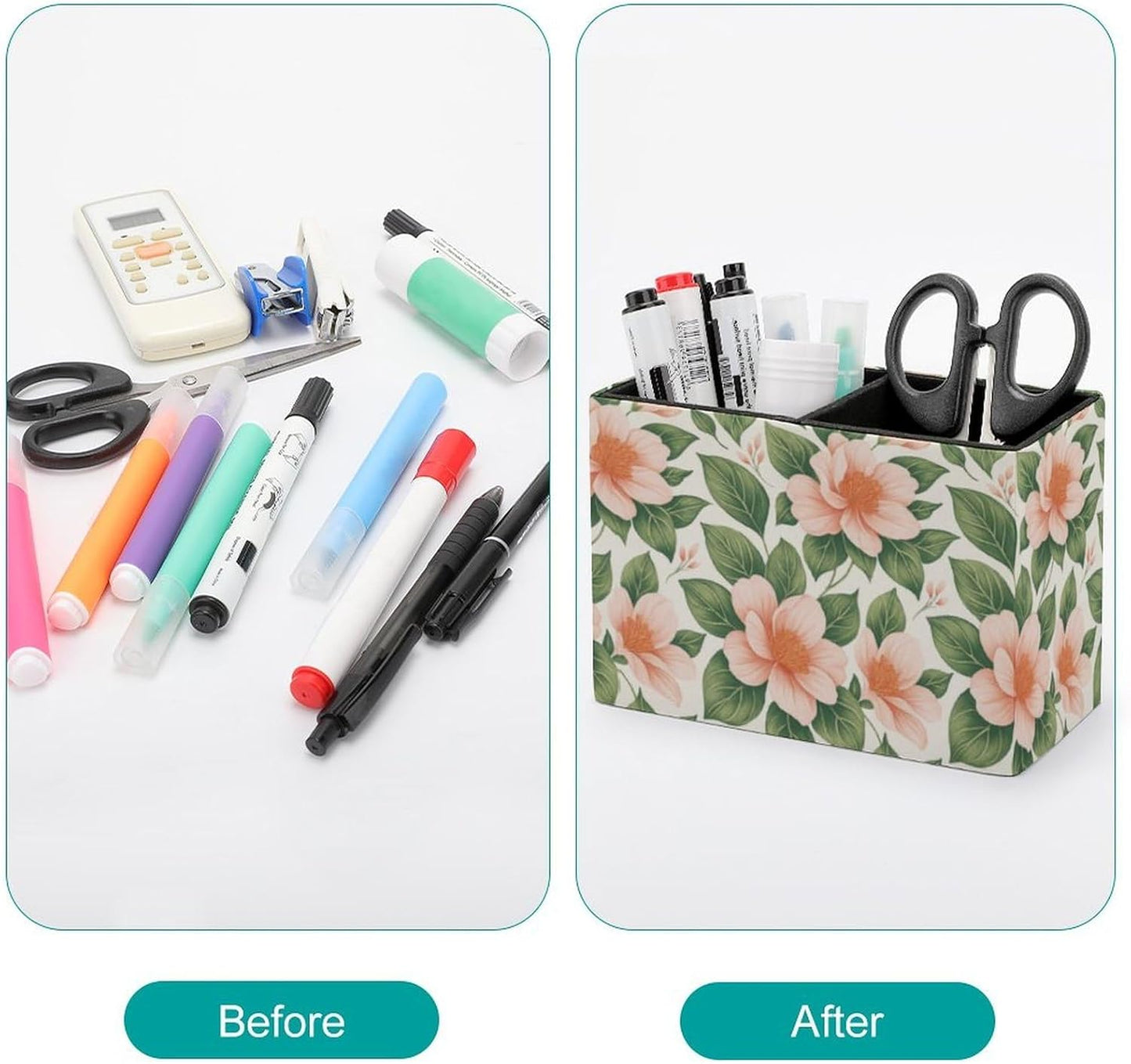 Floral Pattern Lether Pen Holder for Desk Makeup Brush Holder Office Organizer Desk Accessory for School Office