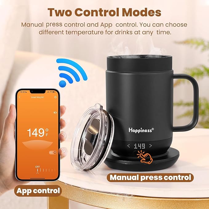 Happiness Smart Heated Coffee Mug,16oz Rechargeable Electric Self Heating Temperature Control Coffee Cup