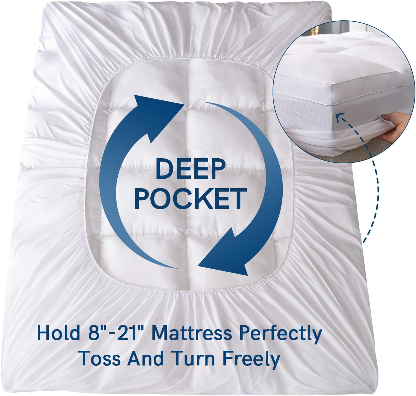 ELEMUSE Queen Mattress Topper for Back Pain, Extra Thick Mattress Pad Cover, Plush Soft Pillowtop with Elastic Deep Pocket, Overfilled Down Alternative Filling