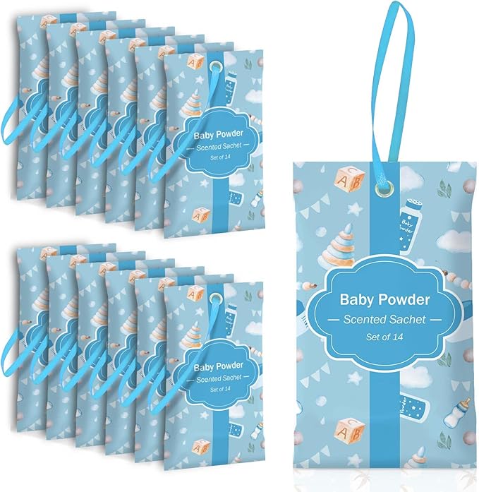 SCENTORINI Scented Sachets for Drawers and Closets, Baby Powder Scent 14 Pack, Long-Lasting Sachets Bags Wardrobe Freshener, for Drawers, Closets, Cars