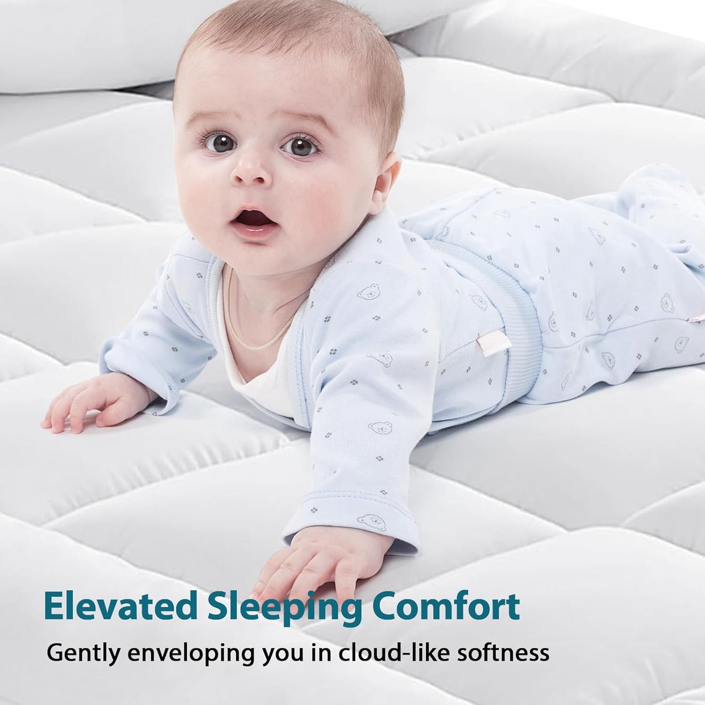 CYMULA Mattress Topper Short Queen Size - Extra Thick Cooling Mattress Pad Cover for Back Pain - Soft Mattress Protector Bed Topper Pillow Top with 8-21 Inch Deep Pocket 3D Snow Down Alternative Fill