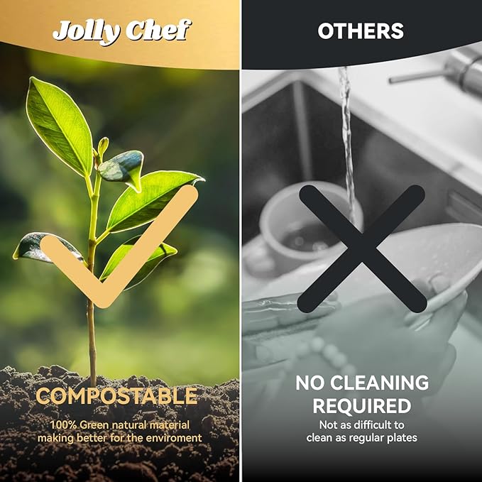 JOLLY CHEF Compostable 𝟱 Compartment Paper Plates 𝟭𝟭 * 𝟴 𝗶𝗻𝗰𝗵 [𝟱𝟬𝟬 𝗣𝗮𝗰𝗸] Heavy Duty Natural Divided Disposable Eco-Friendly Biodegradable Food Trays for Party Lunch Dinner Christmas