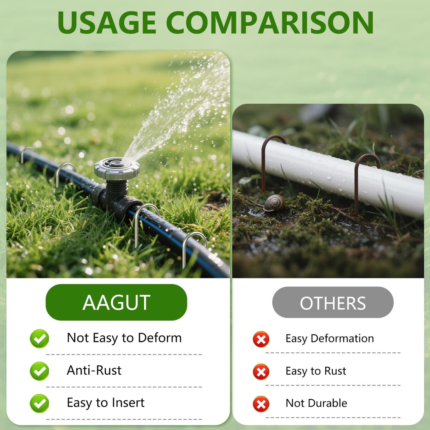 AAGUT Garden Stakes, Yard Landscape Staples Heavy Duty Galvanized 11-Gauge 6 Inch Lawn U Pins for Dog Fence,Tubing Drip Irrigation Hose, Chicken Wire, Weed Barrier Fabric 200 Pack