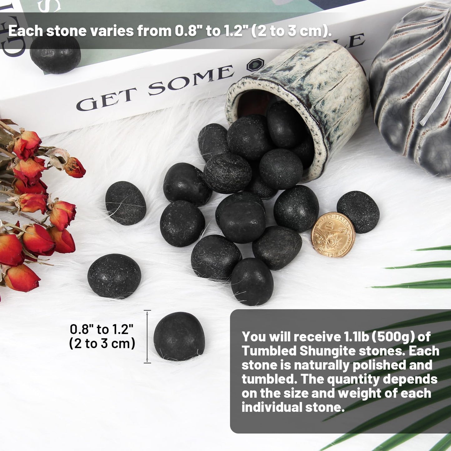 Orientrea 1.1lb Bulk Tumbled Shungite Stones- Polished Natural Shungite Crystal for Water Use, Crystal Healing, Reiki, Wicca, Massage & Home Décor