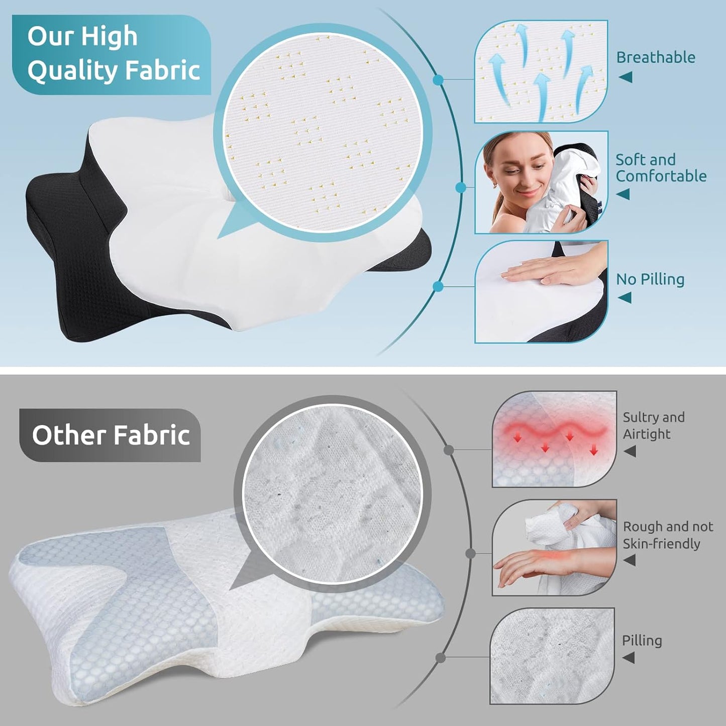 DONAMA Cervical Pillow for Neck and Shoulder,Contour Memory Foam Pillow,Ergonomic Neck Support Pillow for Side Back Stomach Sleepers with Pillowcase-King Size