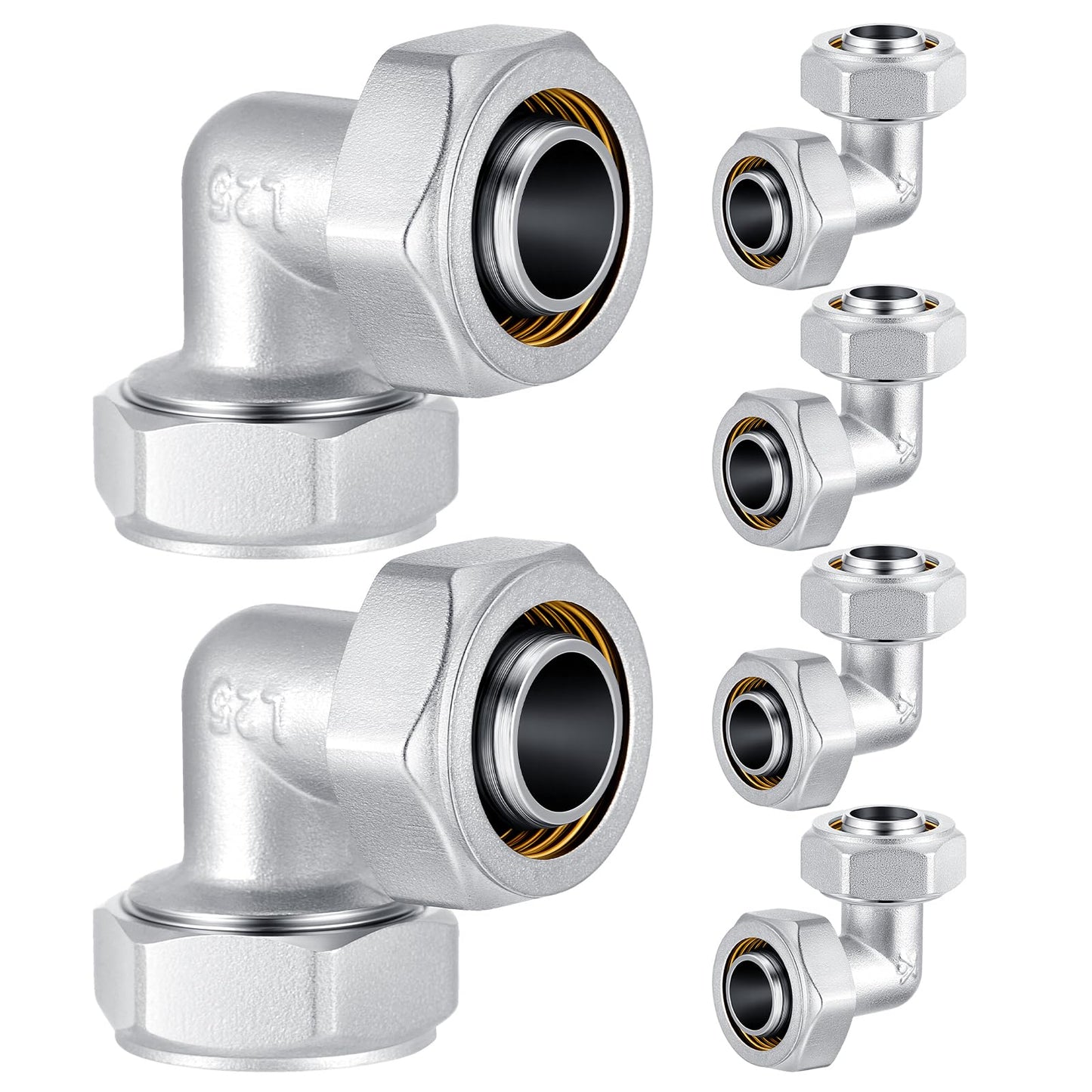 Yaocom 6 Pcs 3/4 Elbow Air Piping Fittings,Brass-Nickel Plated,200Psi,Tubing Fittings For Shop Compressed Air Line System Kit