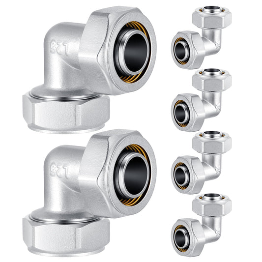 Yaocom 6 Pcs 3/4 Elbow Air Piping Fittings,Brass-Nickel Plated,200Psi,Tubing Fittings For Shop Compressed Air Line System Kit