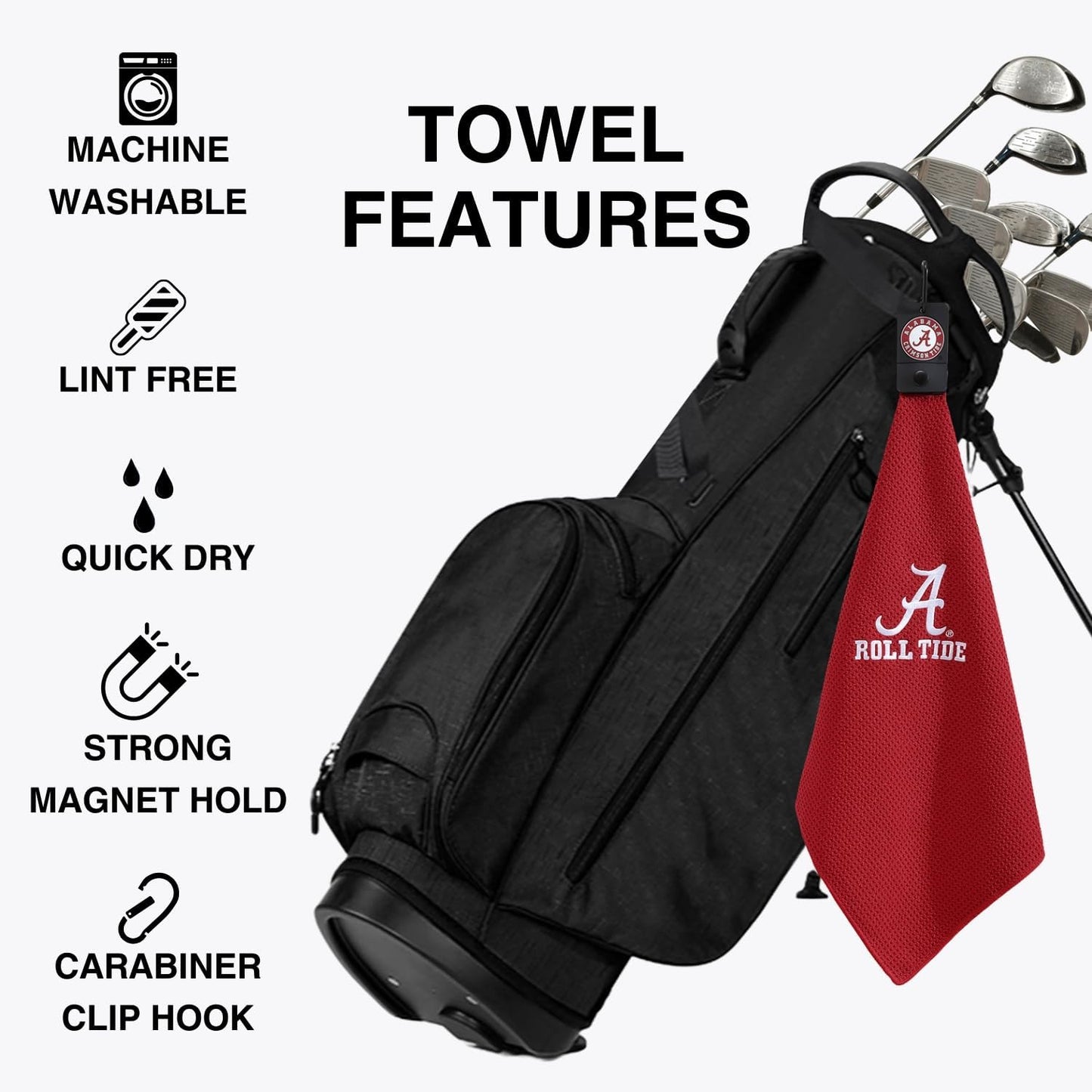 Magnetic Golf Towels for Golf Bags with Clip & Ultra Strong Magnet - Waffle Weave Microfiber Towel for Secure Hold on Bags & Carts - Ideal Club Cleaner & Accessories - Crimson Red