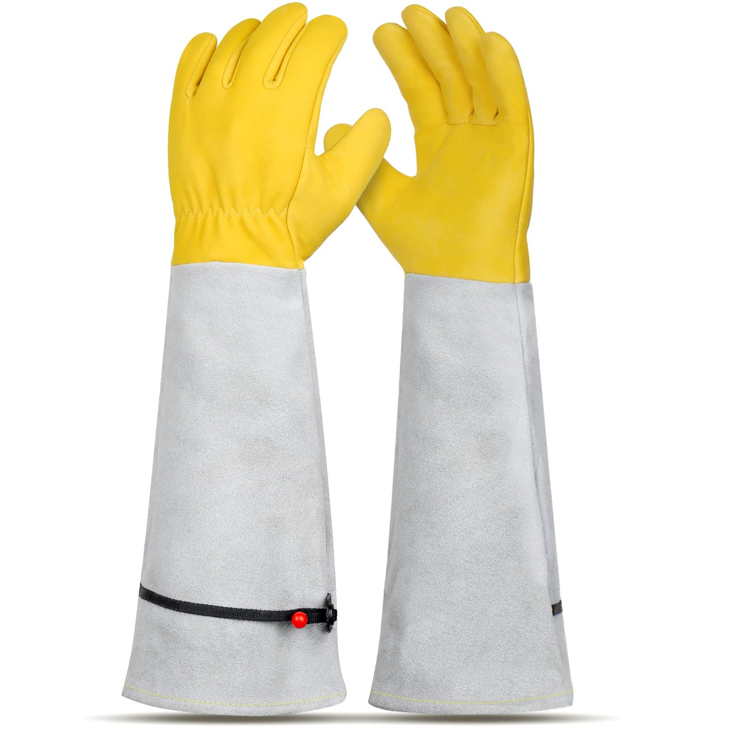 Gardening Gloves for Women/Men - Adjustable Cuff Goatskin Leather Elbow Long Sleeve Garden Gloves Gauntlet Puncture Thorn Proof Cactus Planting Rose Pruning Gloves Protective Work Gardener Gifts