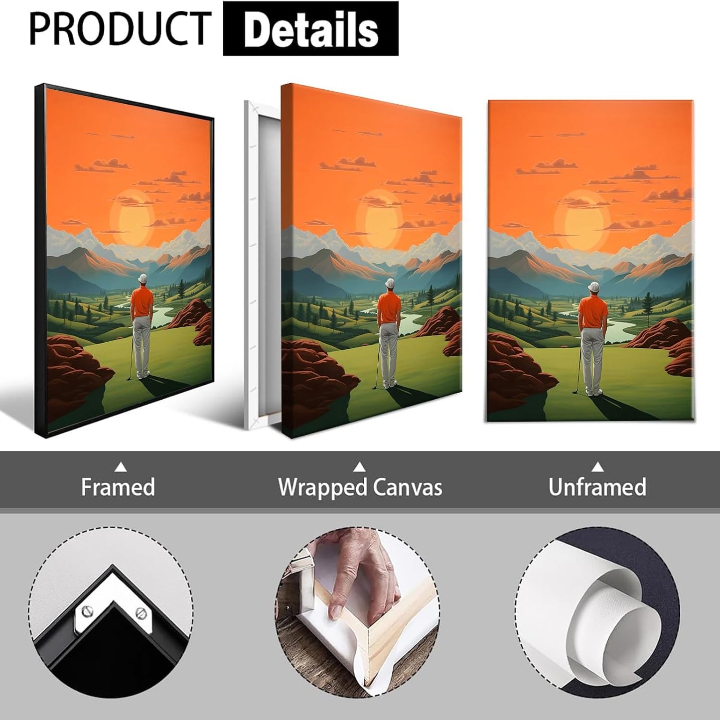 Trendy Golf Course Poster Golf Theme Canvas Wall Art Aesthetic Sunset Sports Landscape Pictures Prints Painting For Living Room Bedroom Office Wall Decor 16x24in Wframed