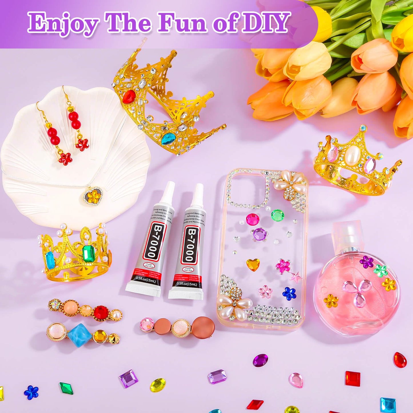anezus 400Pcs Jewels for Bedazzling with 2 Pack B7000 Jewelry Glue, Flat Back Craft Gems Rhinestones for Clothing, Sequins Rhinestones Gemstones for Fabric, Craft, Decoration