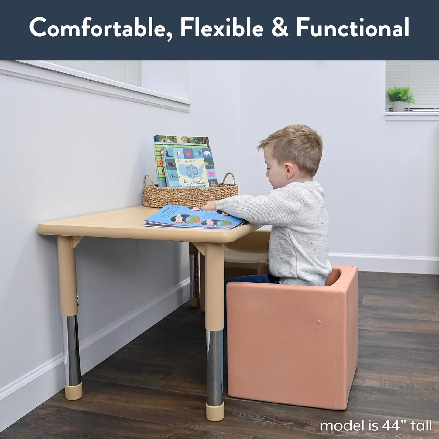 Children's Factory 3-in-1 Cube Chair for Kids, Flexible Seating Classroom Furniture, 1-Pack, Clay