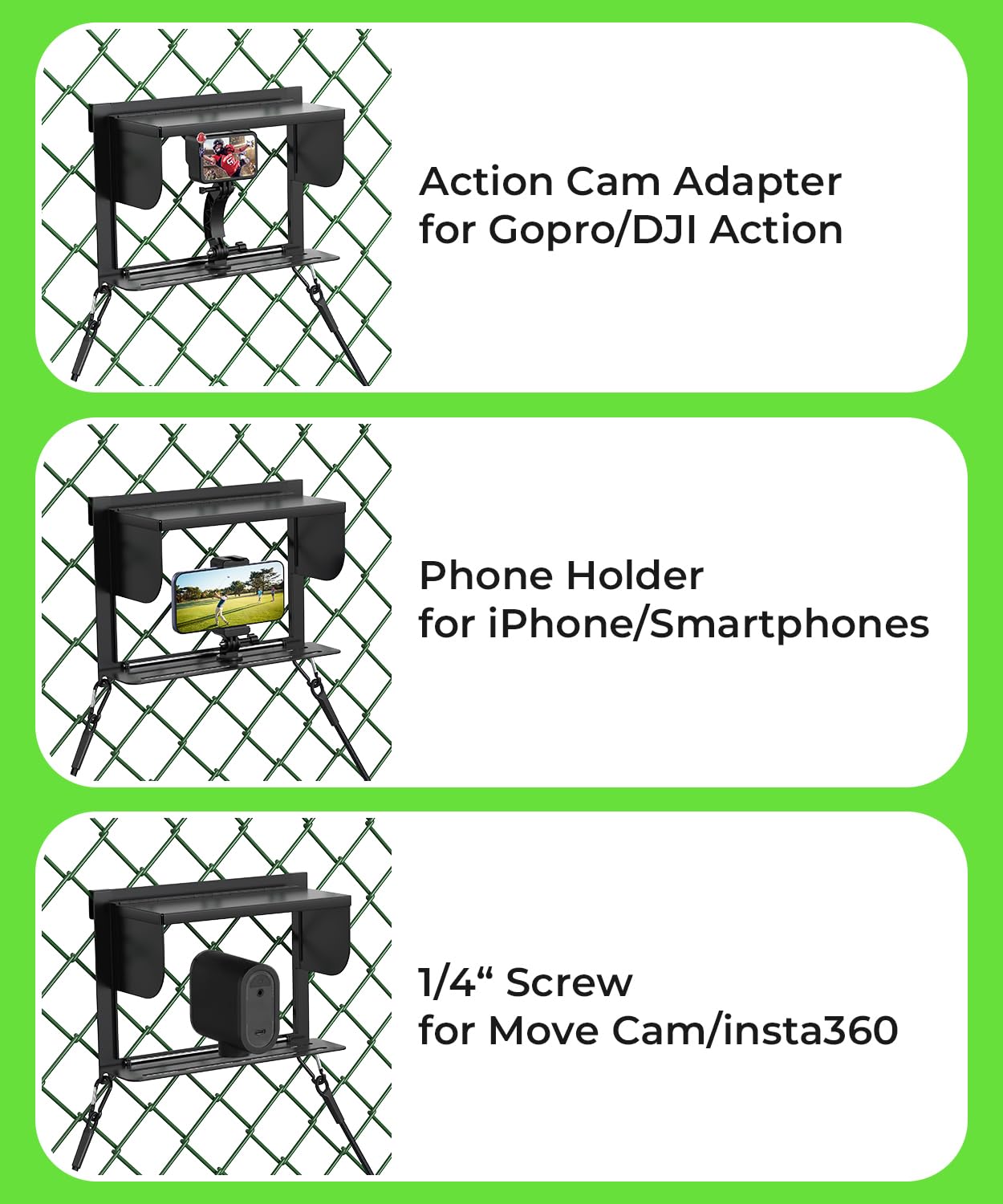 LC-dolida Foldable Phone Fence Mount with Sunshade – Ultra-Thin Portable All-in-One Kit for iPhone, GoPro, Mevo, Insta360 & Action Cameras – Stable Hands for Baseball, Football & Soccer Games