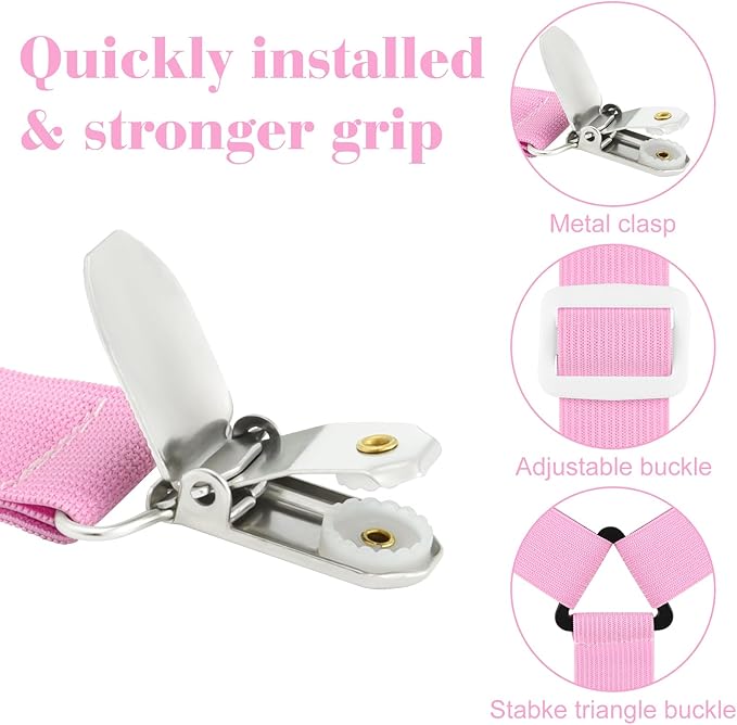 Morcheiong 2 Pack Bed Sheet Fasteners Straps Adjustable Bed Sheet Holder Bands with Sheet Clips for Bedding Stays Bedsheet Tie Downs -Pink