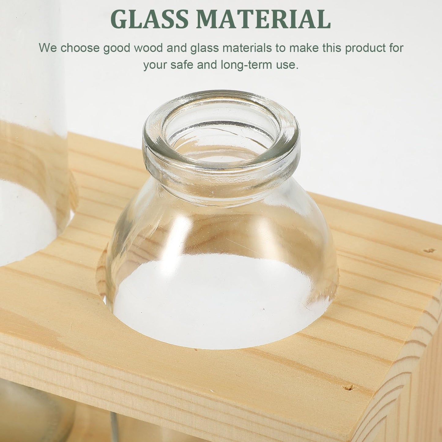 Luxshiny Hydroponic Glass Plant Vase with Wooden Stand, Nordic Style Indoor Terrarium Planter for Home Desk Decoration, 2pcs Set