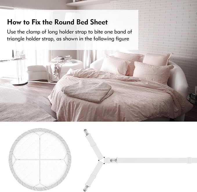 Bed Sheet Holder Straps, 4+2 Pcs Adjustable Mattress Sheet Clips, Bed Sheet Fasteners Elastic Sheet Suspenders to Keep Bed Sheet in Place for Different Beds (White)