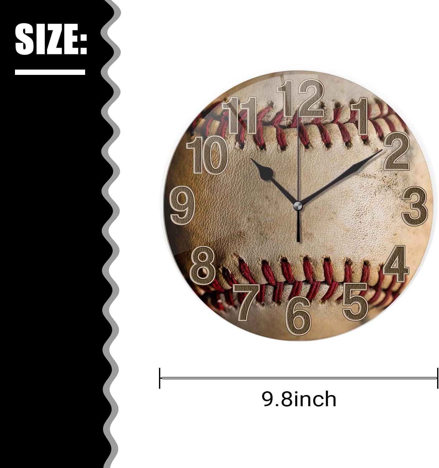 Silent Non-Ticking Sport Theme Wall Clocks, Vintage Baseball Wall Clock, Battery Operated 9.8"x9.8" Round Wall Clock for Home Decor Boy Room Living Room School Birthday Gift