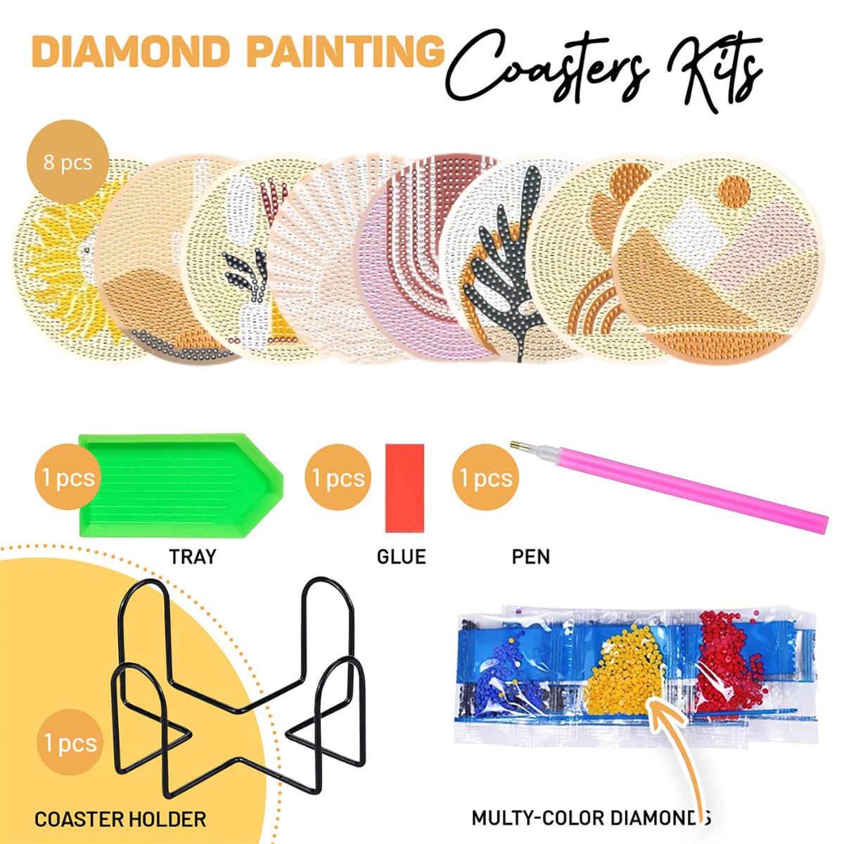 8 Pcs Bohemia Diamond Painting Kits | Diamond Painting Kits with Holder | Diamond Art Coasters for Beginners Adults - Perfect Art Craft Supplies Gift!… (Bohemia)