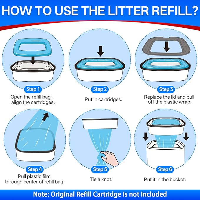 Cat Litter Refill Bags Compatible with Litter Genie XL+/Plus/Standard/Style/Desgin Pail, 30% Extra Thickness, 45% Extra Length,30 Months Use Time ,Super Odor Control,10 Pack ( Cartridge NOT Included)