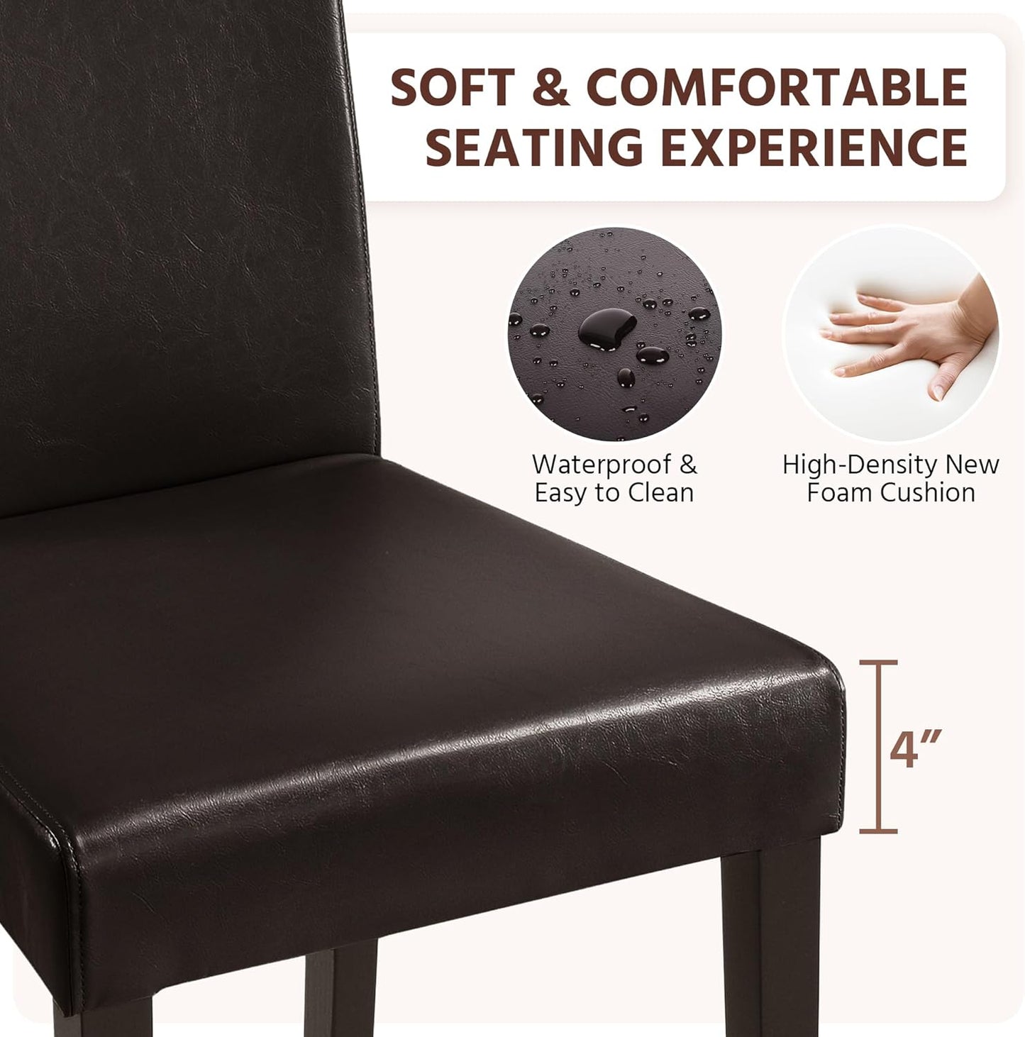 Yaheetech Dining Chairs Set of 2 Faux Leather Modern Dining Room Chairs with Rubberwood Legs and Padded Seat for Kitchen/Living Room/Restaurant, Dark Brown