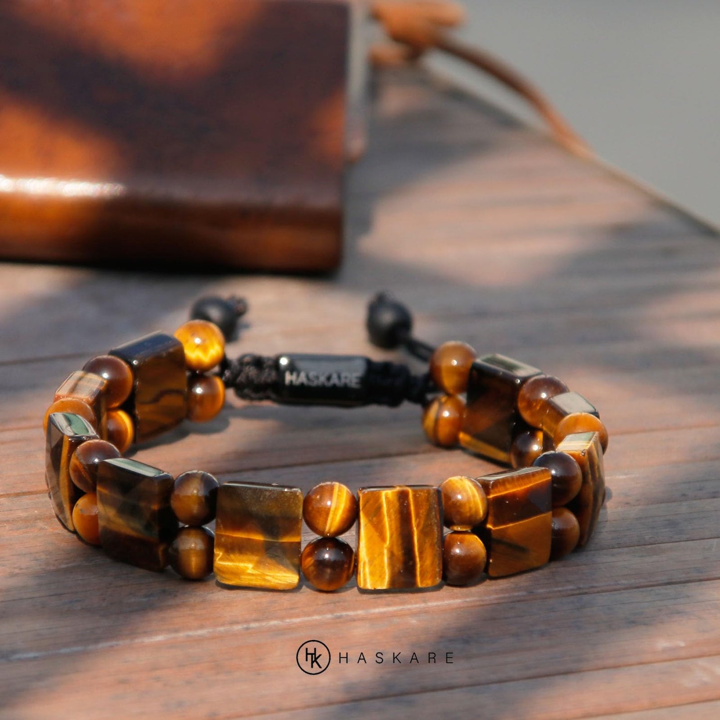 Tiger Eye Bracelet for Men, HASKARE Natural Men Beads Bracelet Energy Healing Stone Protection Crystals for Anxiety, Genuine Crystal Mens Beaded Bracelet Drawstring Unique Jewelry Gift for Mens Balance