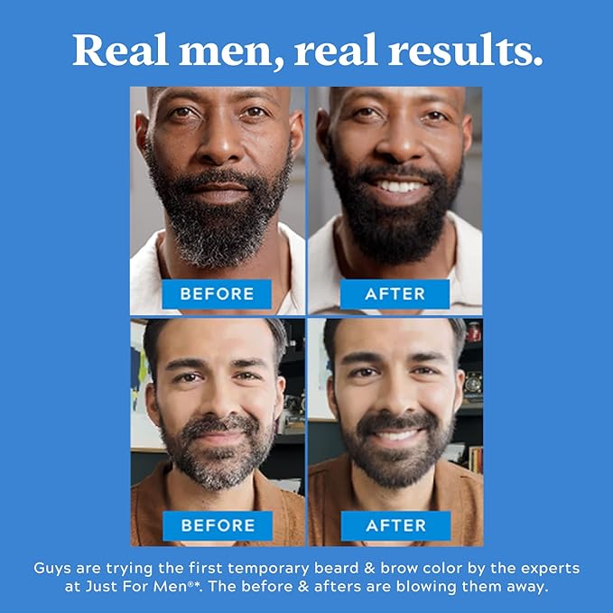 Just for Men 1-Day Beard & Brow Color, Temporary Color for Beard and Eyebrows, For a Fuller, Well-Defined Look, Up to 30 Applications, Dark Brown
