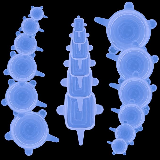 Reusable Silicone Stretch Lids – 18PCS Round & Square Stretchy Food Covers, Airtight & Leakproof, Microwave & Dishwasher Safe Blue