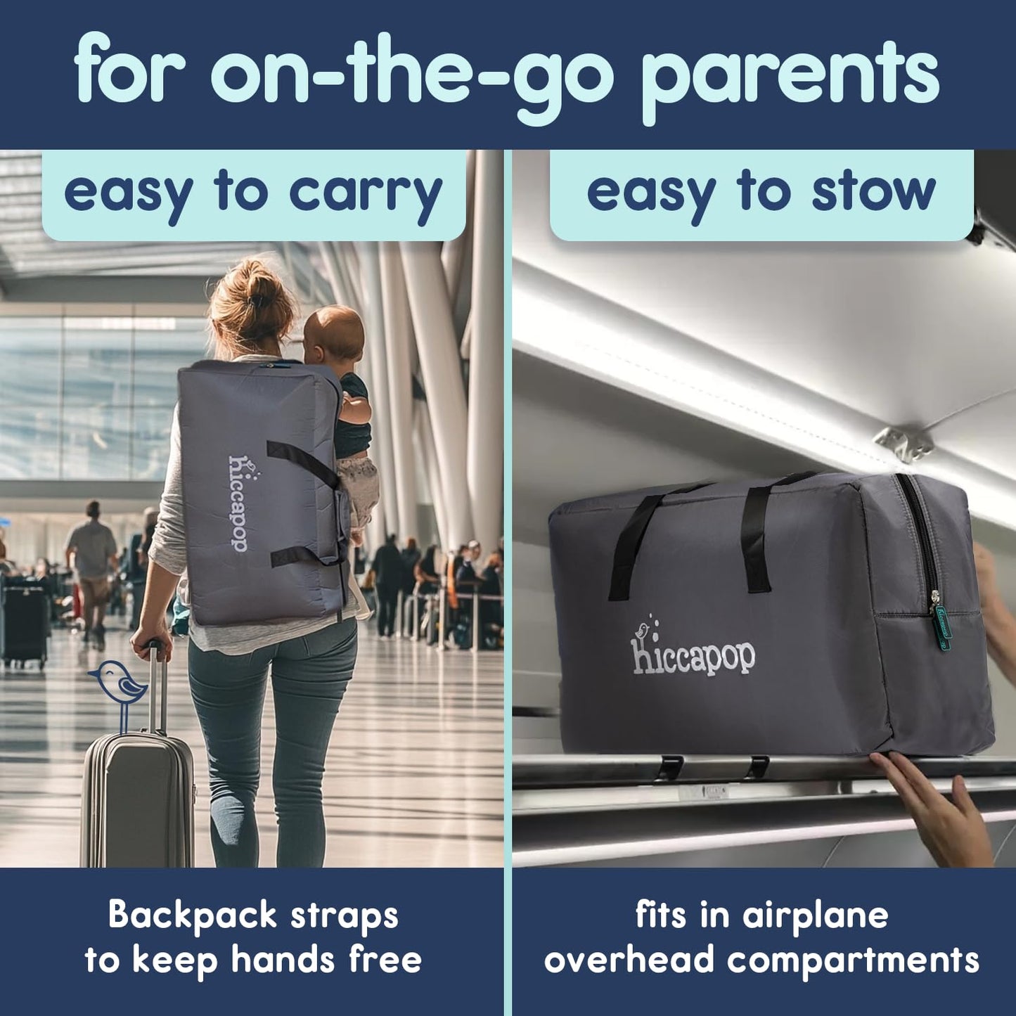 Hiccapop TravelPod Portable Crib for Baby, Lightweight, Foldable Travel Crib for Baby and Toddlers with Zippered Door, Waterproof Base & Carry Bag