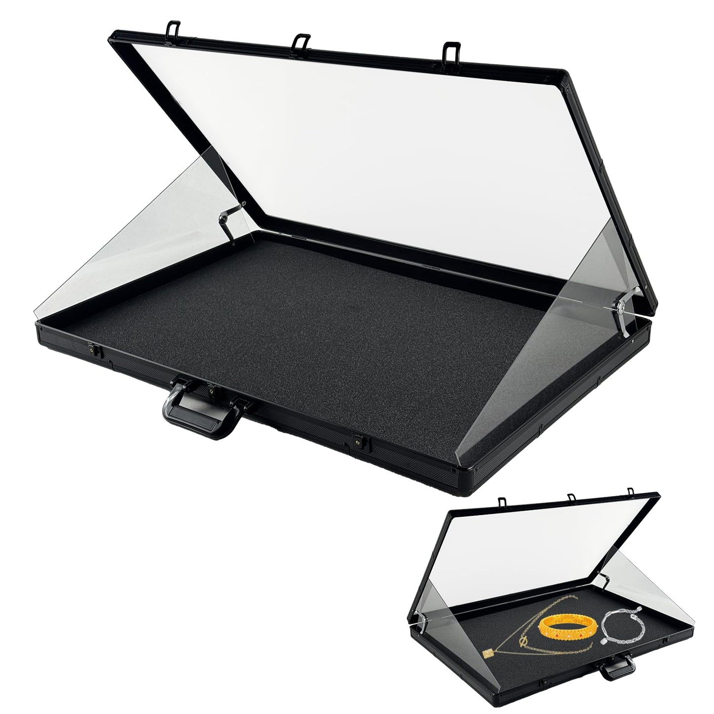 34"x22" Card Show Display Case,Portable Aluminum Trading Card Display Case,Clear Acrylic Card Box with Locks Suitable for Sports Card/TCG/Jewelry Collection (Black)