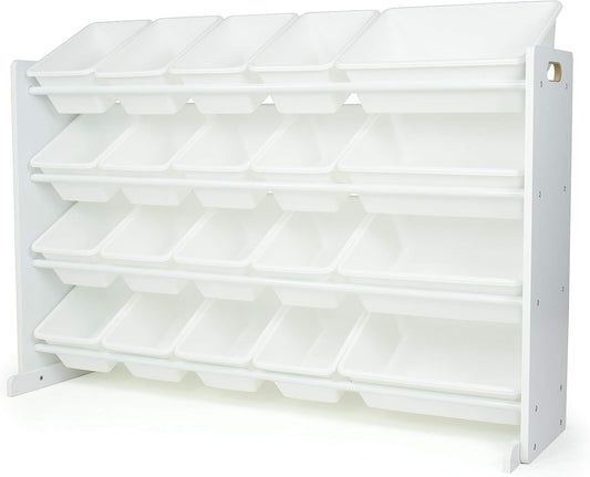 Humble Crew Extra-Large Toy Organizer with 20 Plastic Bins – White/White Storage Rack with 4-Tier Shelves, Anti-Tip Safety, for Kids’ Rooms, Playrooms, Nurseries & Classrooms