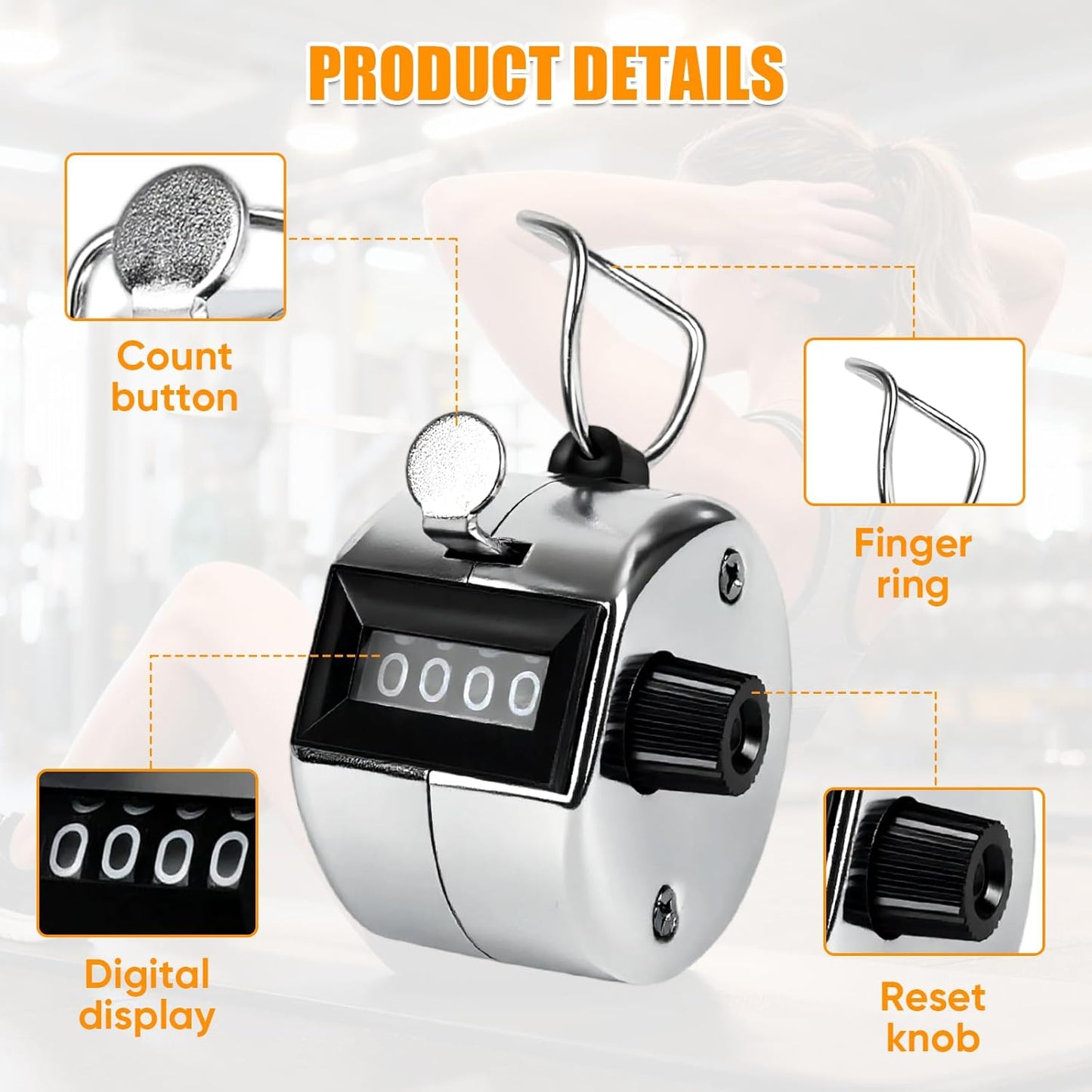 Metal Handheld Tally Counter, Clicker Counter with 4 Digit Display, Hand Mechanical Counter for Counting, Golf, Baseball, Knitting, Coaching, Fishing and Laps