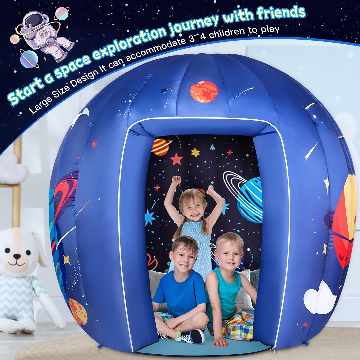 Subao Sensory Toys for Kids with Autism,70" Vast Planet Kids Play Sensory Tent with Lights and 14" Pink Light Up Star Plush Sensory Toddler Pillow,Birthday Xmas Gifts for Boys Girls Ages 3-12