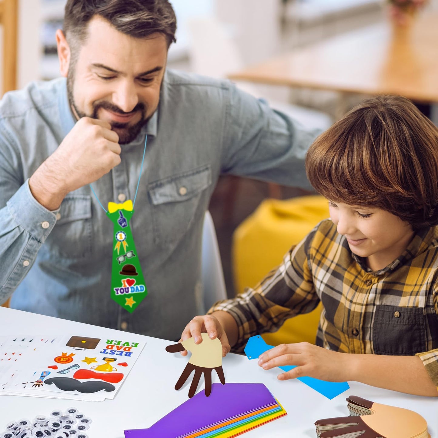 Cinrobiye 72pcs Fathers Day Craft Kits Father’s Day Tie Craft Best Dad Ever DIY Handprint with Stickers for Happy Father Day Gifts Home School Activities Birthday Party Favors Supplies Decoration