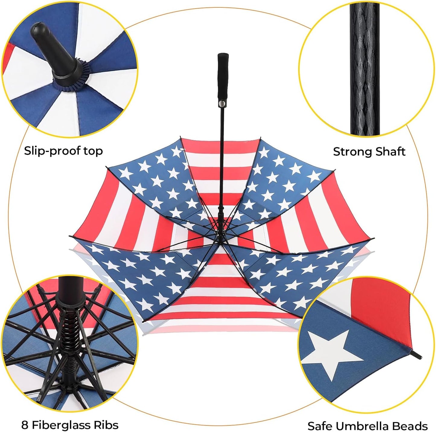 LLanxiry Automatic Open Golf Umbrella 54/62/68/72 Inch, Extra Large Windproof Vented Double Canopy Stick Umbrella, 210T Pongee Waterproof SPF 50+, Fiberglass Ribs, EVA Grip for Golf & Commute