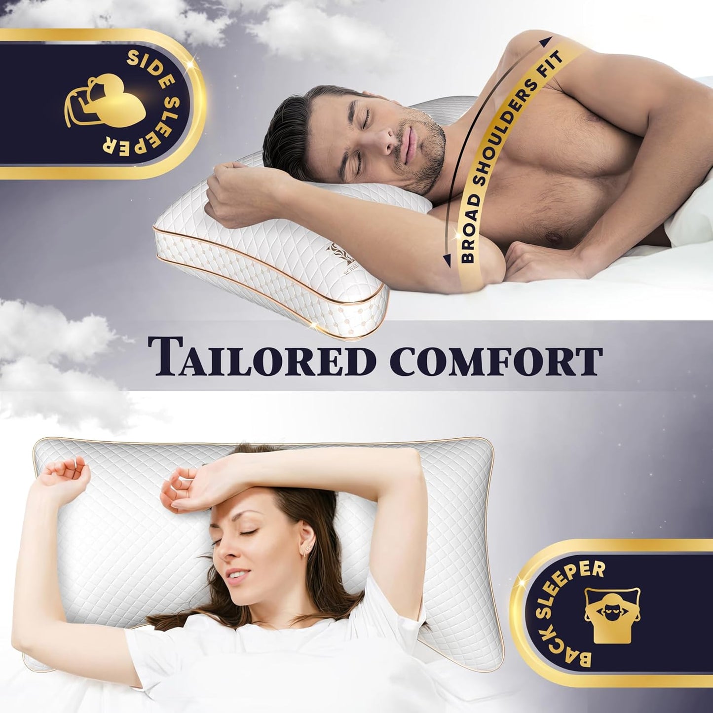 Royal Therapy King 4-Pack Memory Foam Pillow, Adjustable Shredded Odor-Free Pillow for Neck & Shoulder Pain Relief, Support for Back, Stomach, Side Sleepers BioForm
