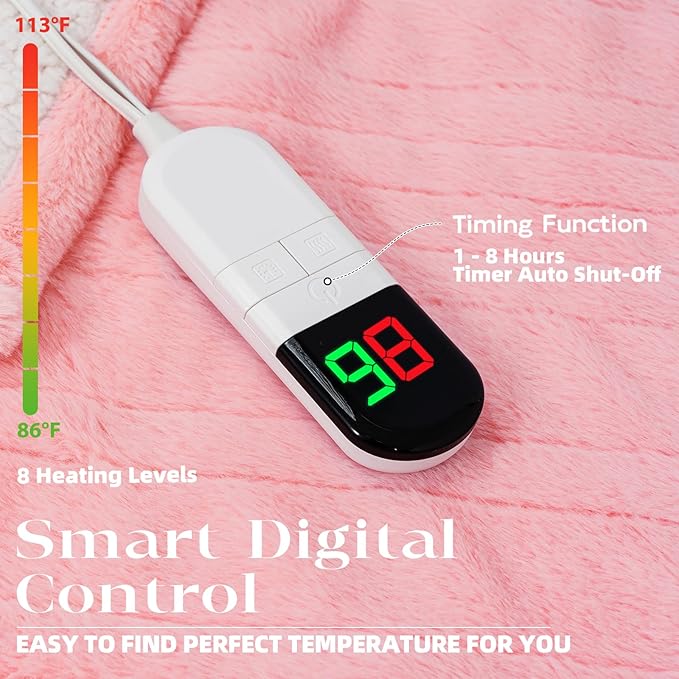 Premium Heated Blanket Twin 62"×84" - Ultra Cosy Soft Electric Blanket with 8 Heating Levels,Plush Fast Heating Faux Rabbit Fur Blanket for Bed & Couch - Auto Shut Off,Machine Washable (Pink)