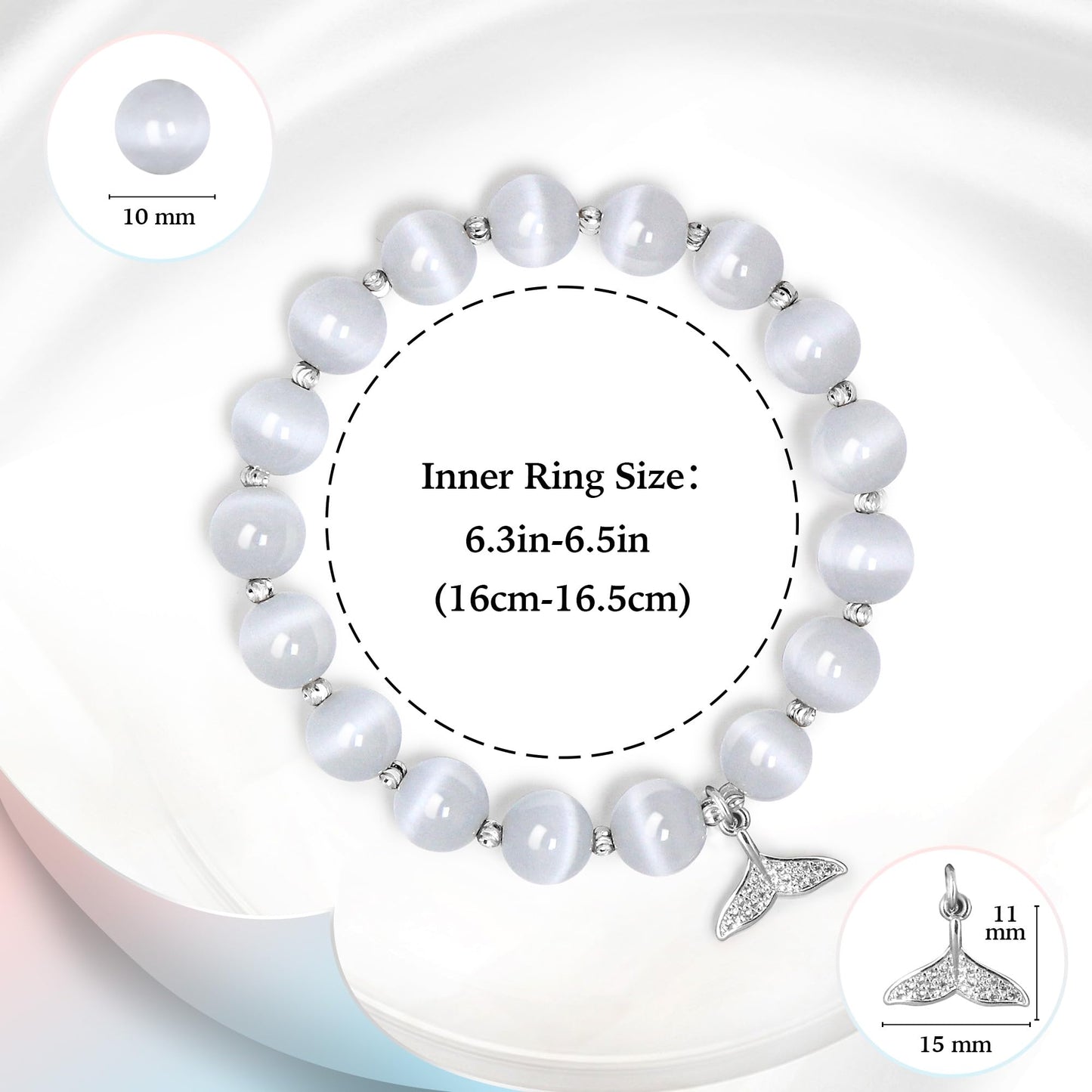 pcgaga Natural Crystal Stretch Bracelet Heart Healing Crystals for Women Friends Beaded Jewellery Bracelet Love Charm Valentines Gift for Her (Fishtail White)