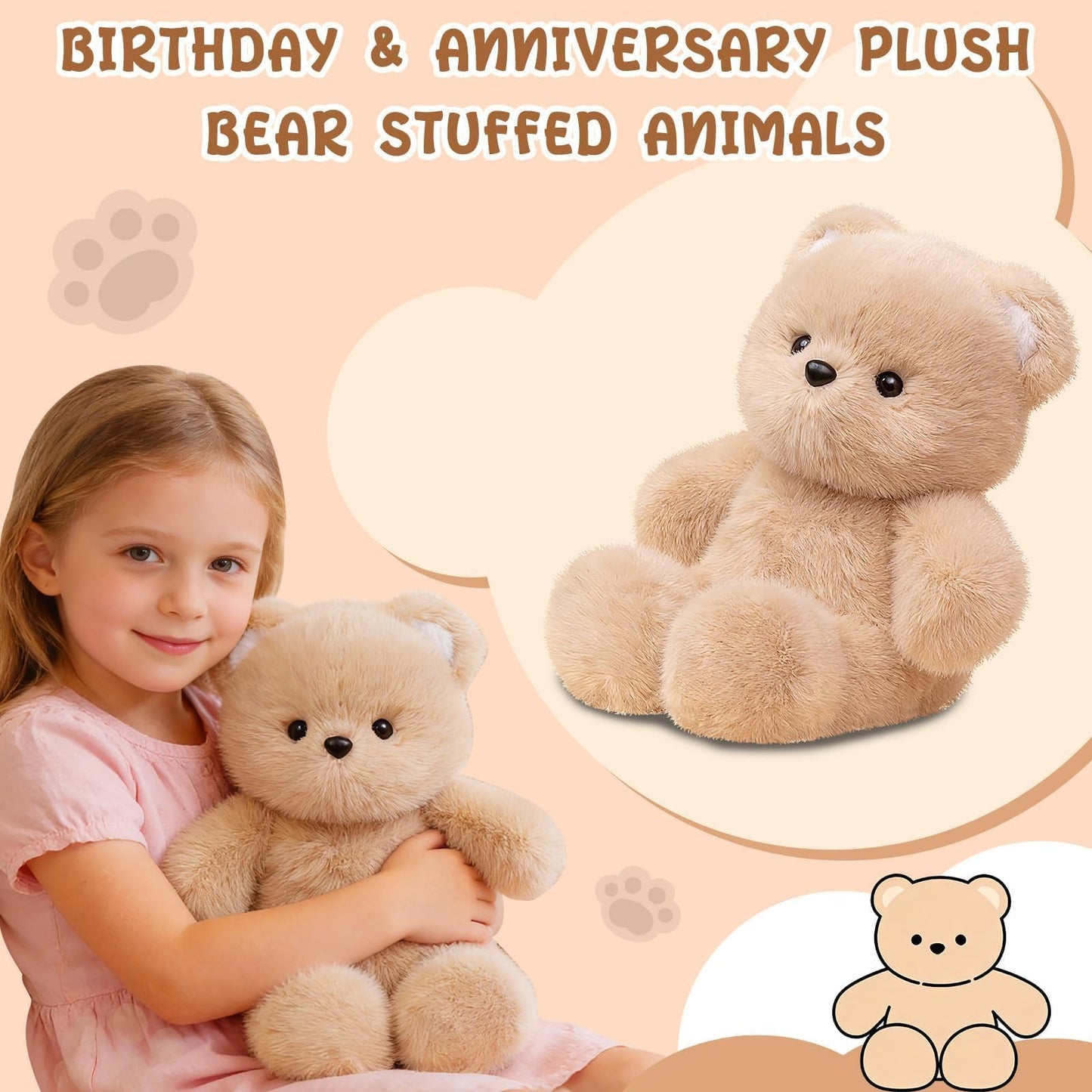 FPYWO Teddy Bear Stuffed Animal - 16 Inch Cute Teddy Bear Plush Toy Pillow for Kids & Adults, Huggable Easter Stuffed Animals Party Gifts Plush Toys, 0.66 lbs