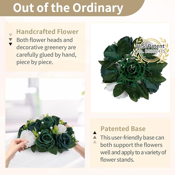 NUPTIO Green Flower Ball Centerpieces: Artificial Rose Arrangements for Wedding Party Tables Decorations - 2 Pcs Fake Silk Floral Kissing Balls for Home St Patrick's Day Christmas Event Dining