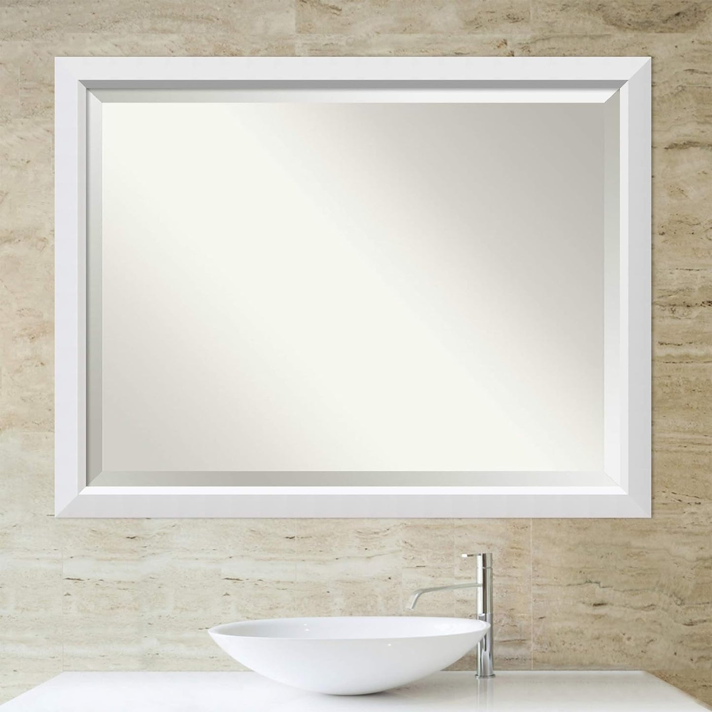 Amanti Art White Bathroom Mirror for Over Sink, 34x44 Blanco White Rectangle Vanity Mirror, X-Large Modern Contemporary Wood Frame, Hangs Horizonally and Vertically, Bathroom Wall Decor, Beveled Edge