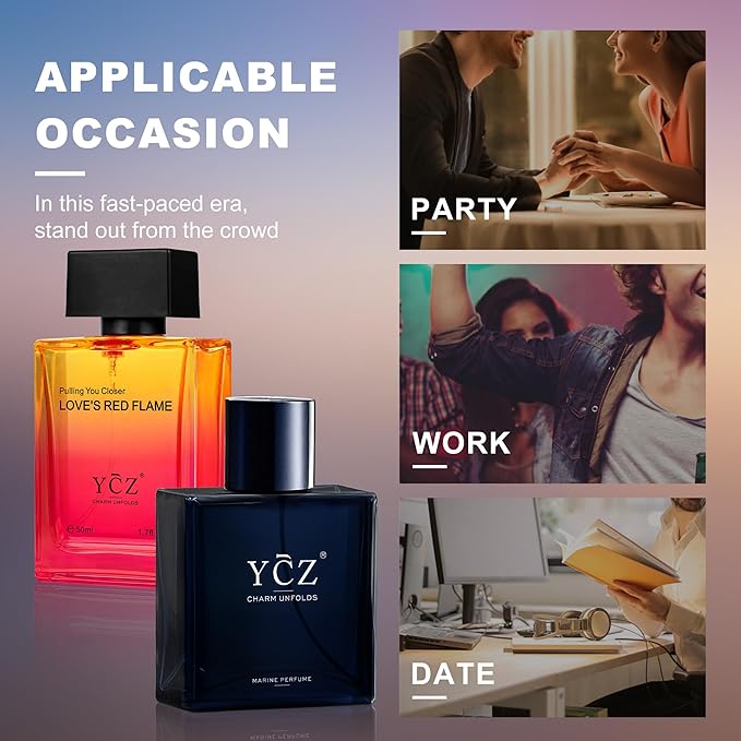Ycz Eau de Parfum Ocean Fire Perfume Set, 1.7oz(50ml) Bottled 2pcs Men'S Luxury Perfume - Oriental Fresh And Long Lasting Floral Scent for Dating, Made for Men Valentine's Day Gift, Christmas Gifts