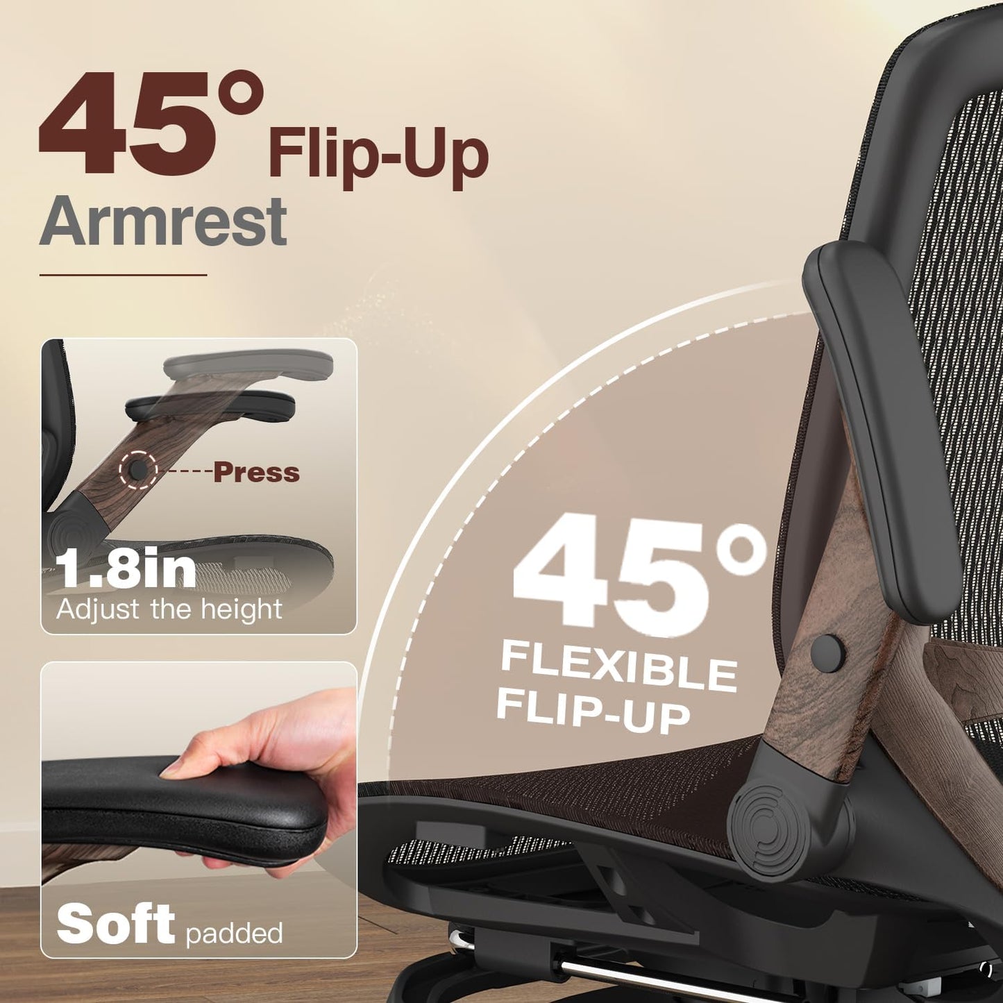 GABRYLLY Ergonomic Office Chair with Footrest, High Back Mesh Computer Chair with Flip-Up Arm, 3D Headrest, 135° Reclining, Rolling Gaming Task Chair with Wide Seat Lumbar Support,400LBS