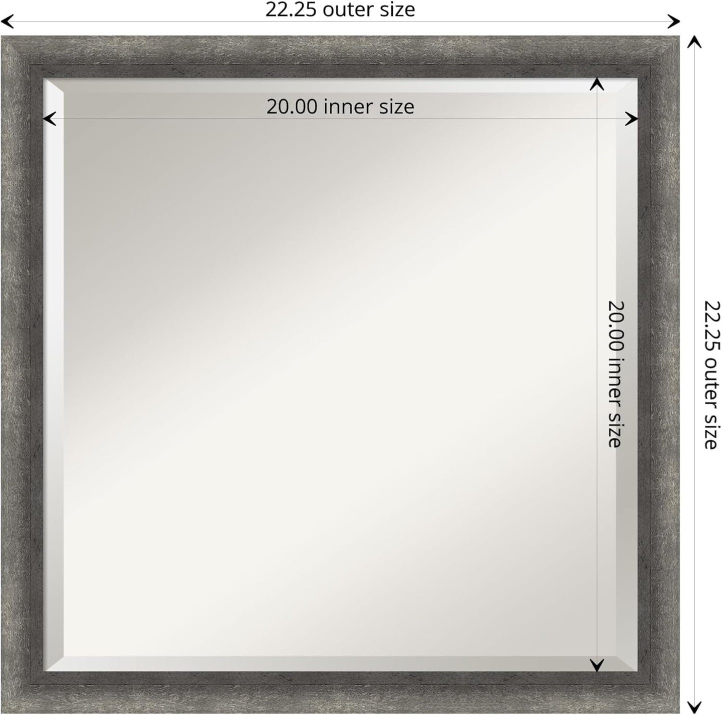 Amanti Art Grey Wall Mirror 22x22 Burnished Concrete Narrow Square Bathroom Mirror for Wall Decor Living Room, Medium Modern Contemporary Wood Frame, Hangs Horizonally and Vertically, Bathroom Decor