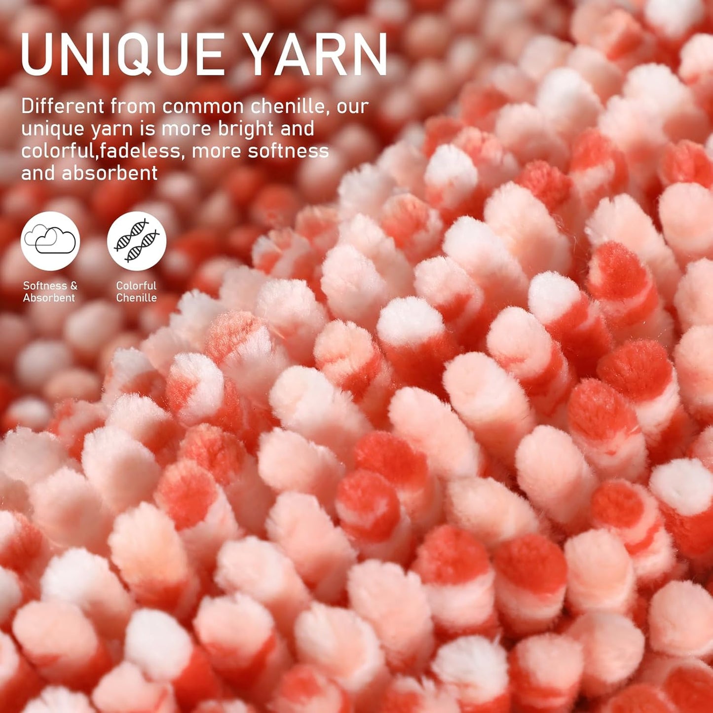 Yimobra Chenille Bathroom Rugs, 31.5x20, Extra Soft Bath Mats for Bathroom Non Slip, Fluffy Plush Luxury Shower Mat Outside, Water Absorbent, Machine Washable, Sink and Tub, Orange & Pink