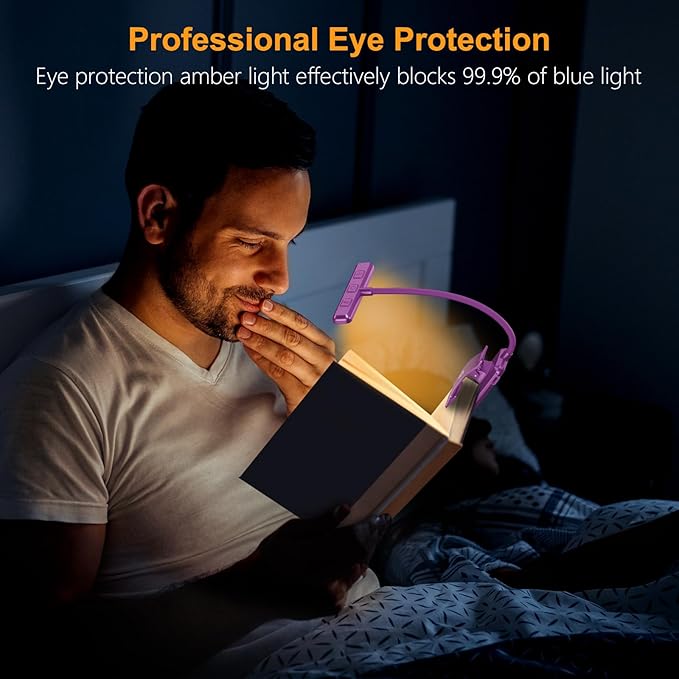 Gritin 19 LED Rechargeable Book Light for Reading in Bed with Memory Function- Eye Caring 3 Color Temperatures,Stepless Dimming Brightness,80 Hrs Runtime Clip on Light for Book Lovers-Dark Purple