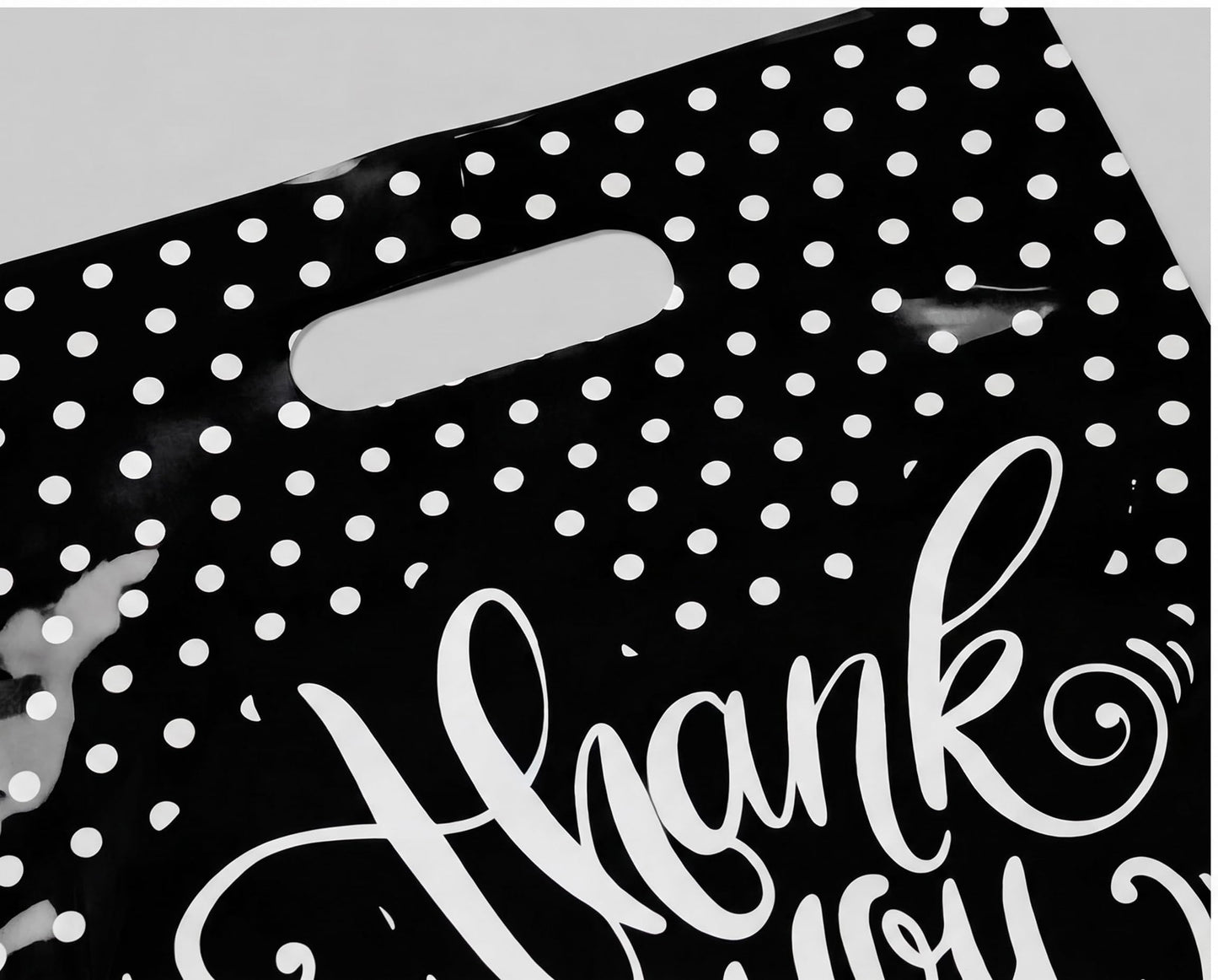 Camtoms Small Thank You Bags With Handles (9x12) - Glossy Plastic Retail Merchandise Bags for Jewelry, Boutique Accessories, Party Favors - White Bulk Packaging
