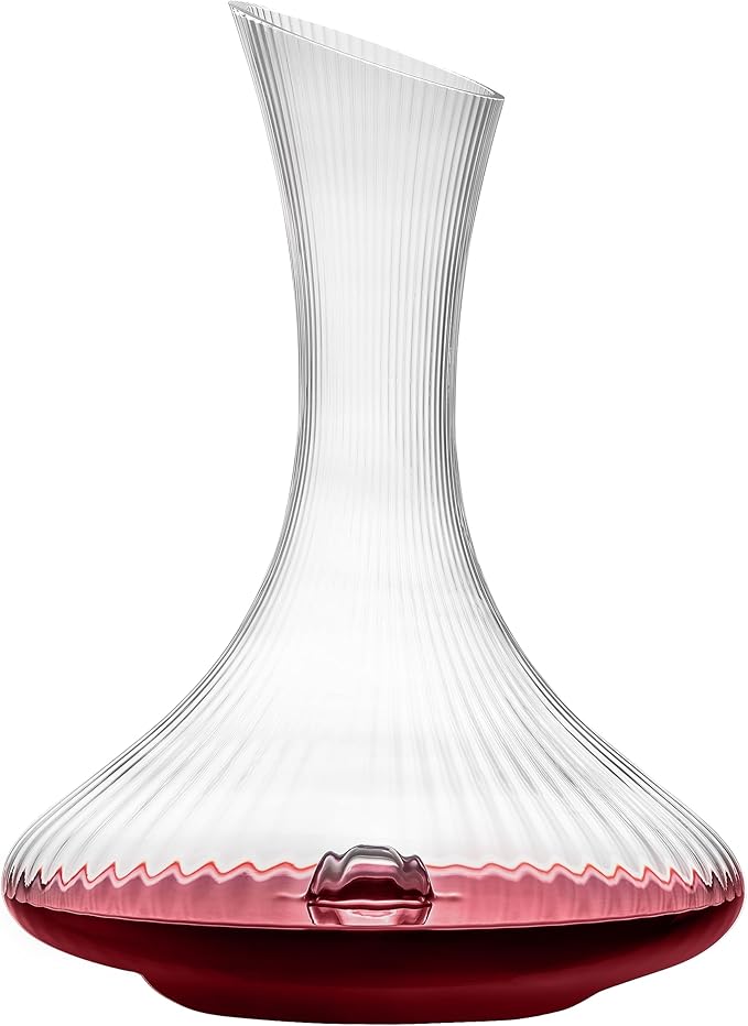 Wine Decanter with Aerator - 750ml Lead-Free Crystal Glass Red Wine Carafe, Hand Blown Vertical Stripe Design & Ergonomic Grip, Elegant Home Bar Decor for Wine Lovers, Wine Accessories (Gift Ready)