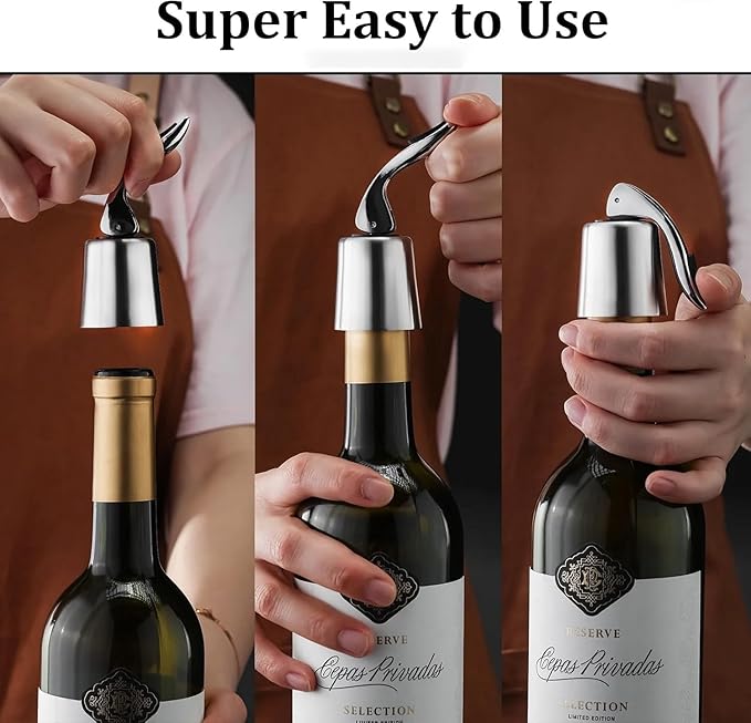 Pafusen Wine Stoppers Set of 2, Stainless Steel Wine Bottle Stopper with Silicone Seal, Reusable Wine Freshness Keep, Wine Saver Wine Bottle Sealer Stopper, Wine Accessories (Rose Gold)