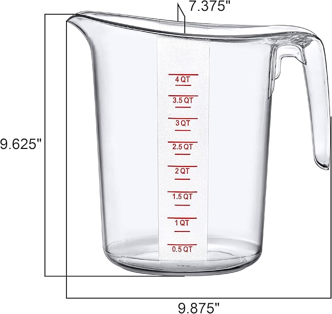 Amazing Abby - Melissa - 128-Ounce Plastic Measuring Pitcher (2-Pack), 16-Cup (4-Quart) Food-Grade Measuring Jug, Unbreakable, Stackable, Dishwasher-Safe, Great for Oil, Vinegar, Flour, and More