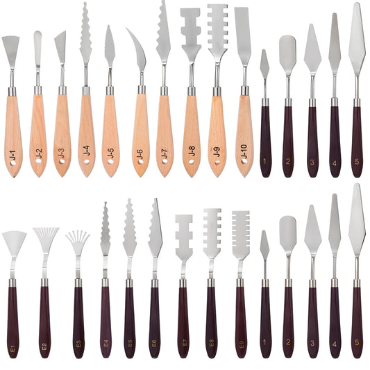 HANLANXUE 29 Piece Palette Knife Set, Numbered Paint Spatula Stainless Steel with Wooden Handle for Acrylic and Oil Painting Textured Art Supplies Canvas